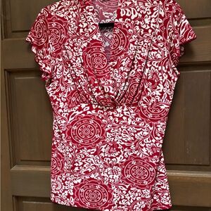 Elegant Red and White Patterned Blouse